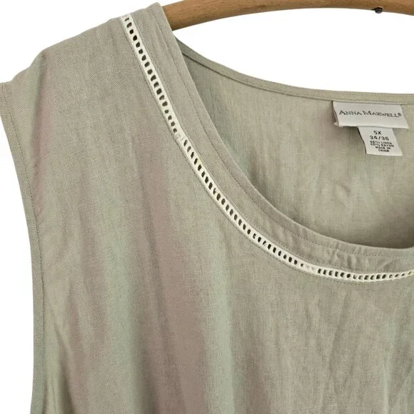 Anna Maxwell Womens Tan 2-Piece Twin Set Shirt & Tank Top Linen Blend 5X - Picture 7 of 16